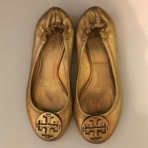 Tory Burch Gold Metallic Reva Flats